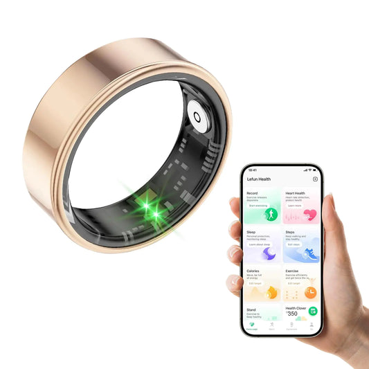 MERNEUO Smart Ring Health and Fitness Tracker Smart Ring with Calories/Heart Rate/Blood Oxygen/Blood Pressure/Sleep Monitoring IP68 Waterproof Ring for Pedometer Exercise (Gold #8)