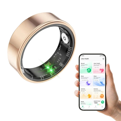 MERNEUO Smart Ring Health and Fitness Tracker Smart Ring with Calories/Heart Rate/Blood Oxygen/Blood Pressure/Sleep Monitoring IP68 Waterproof Ring for Pedometer Exercise (Gold #8)